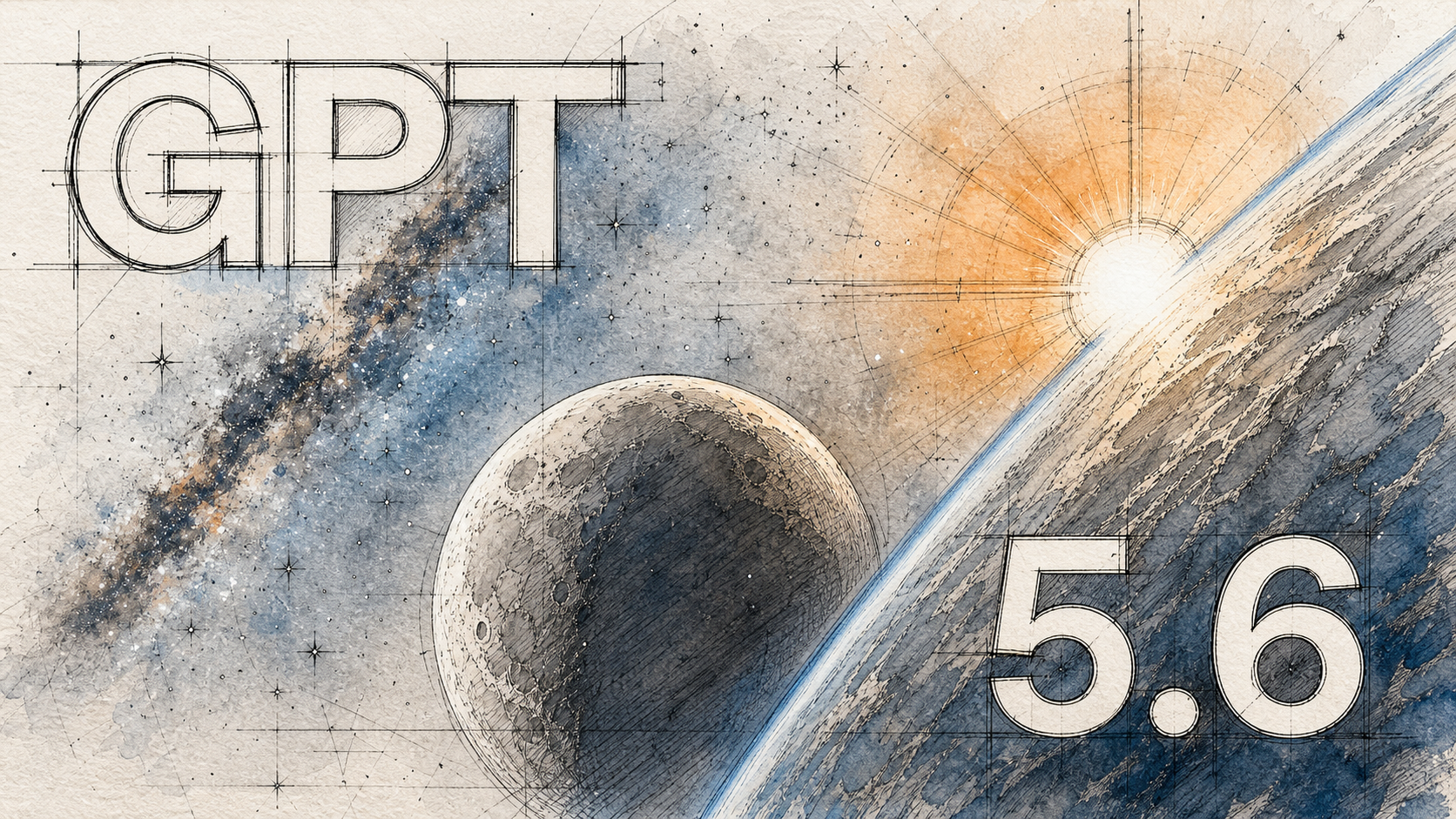 Arte GPT-5.6 com Terra, lua e galáxia com filtro arquitetônico Korvo