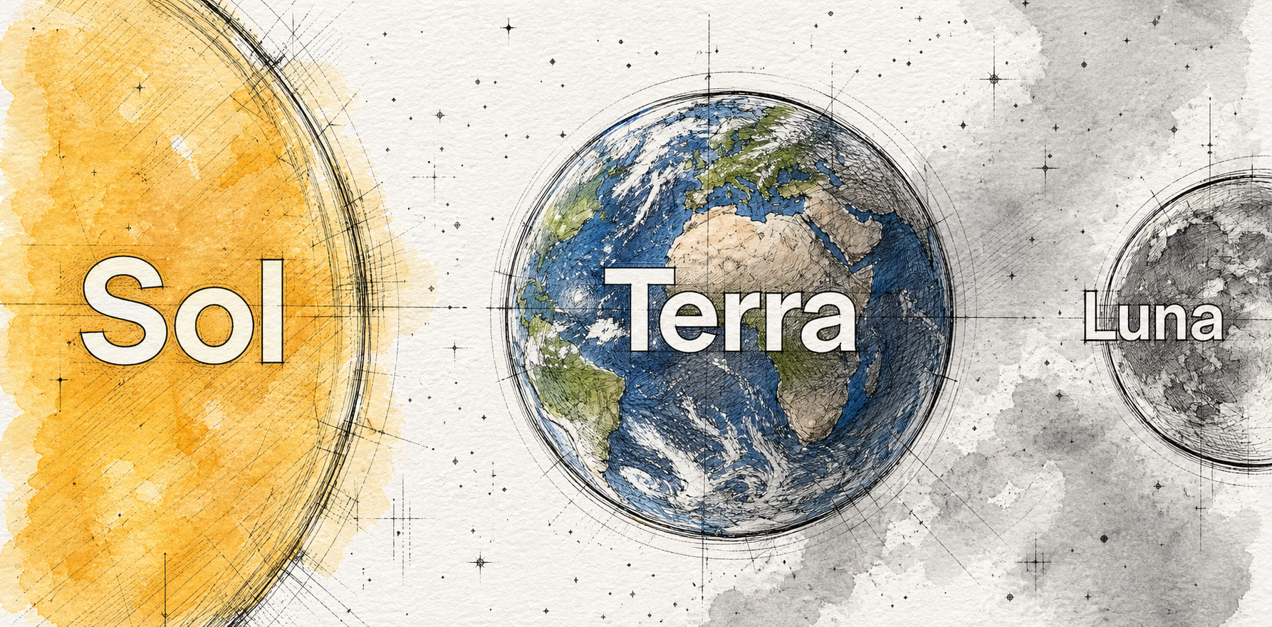 Imagem Sol, Terra e Luna com filtro arquitetônico Korvo