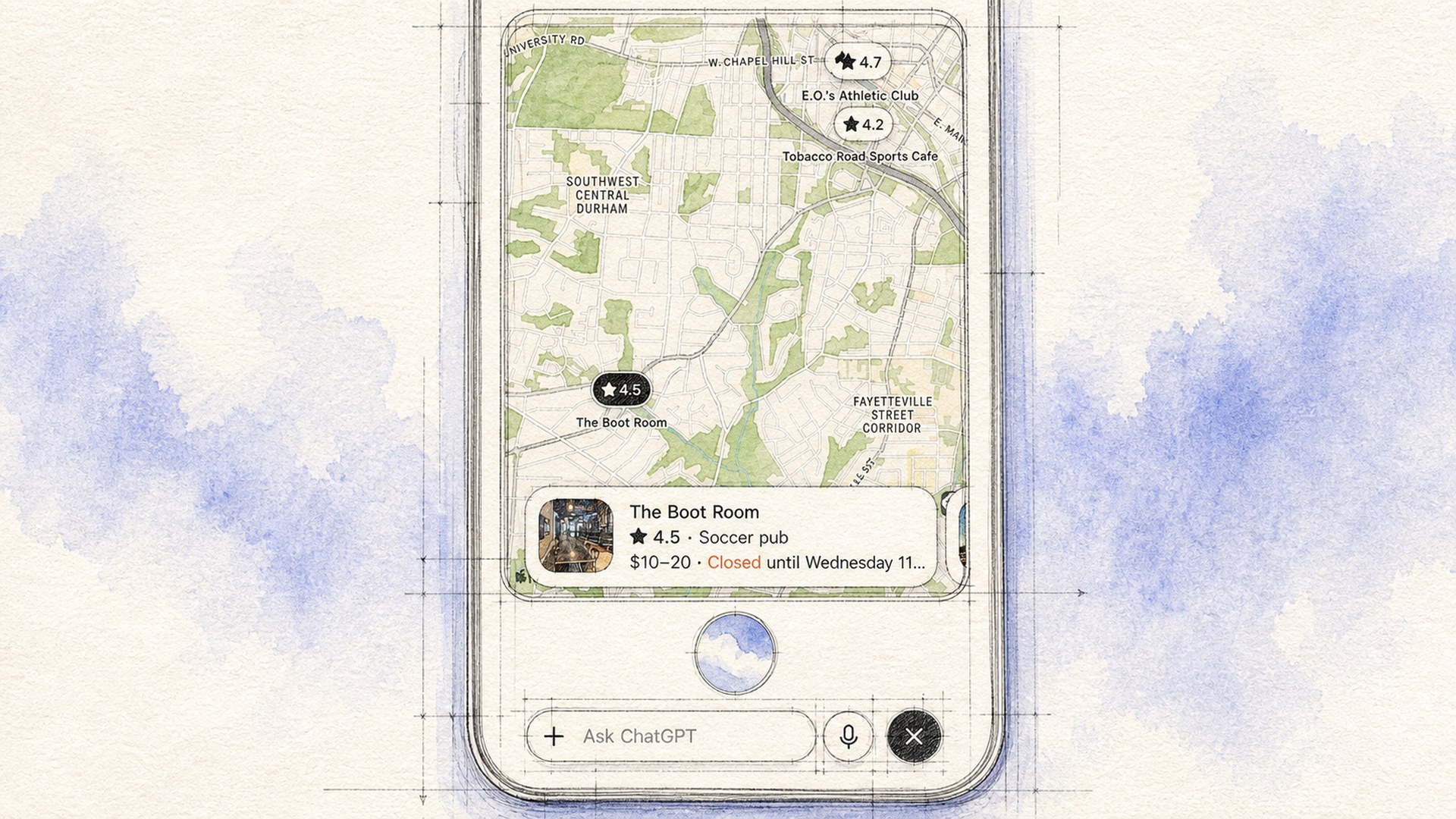Exemplo de mapa em uma interface de voz do ChatGPT