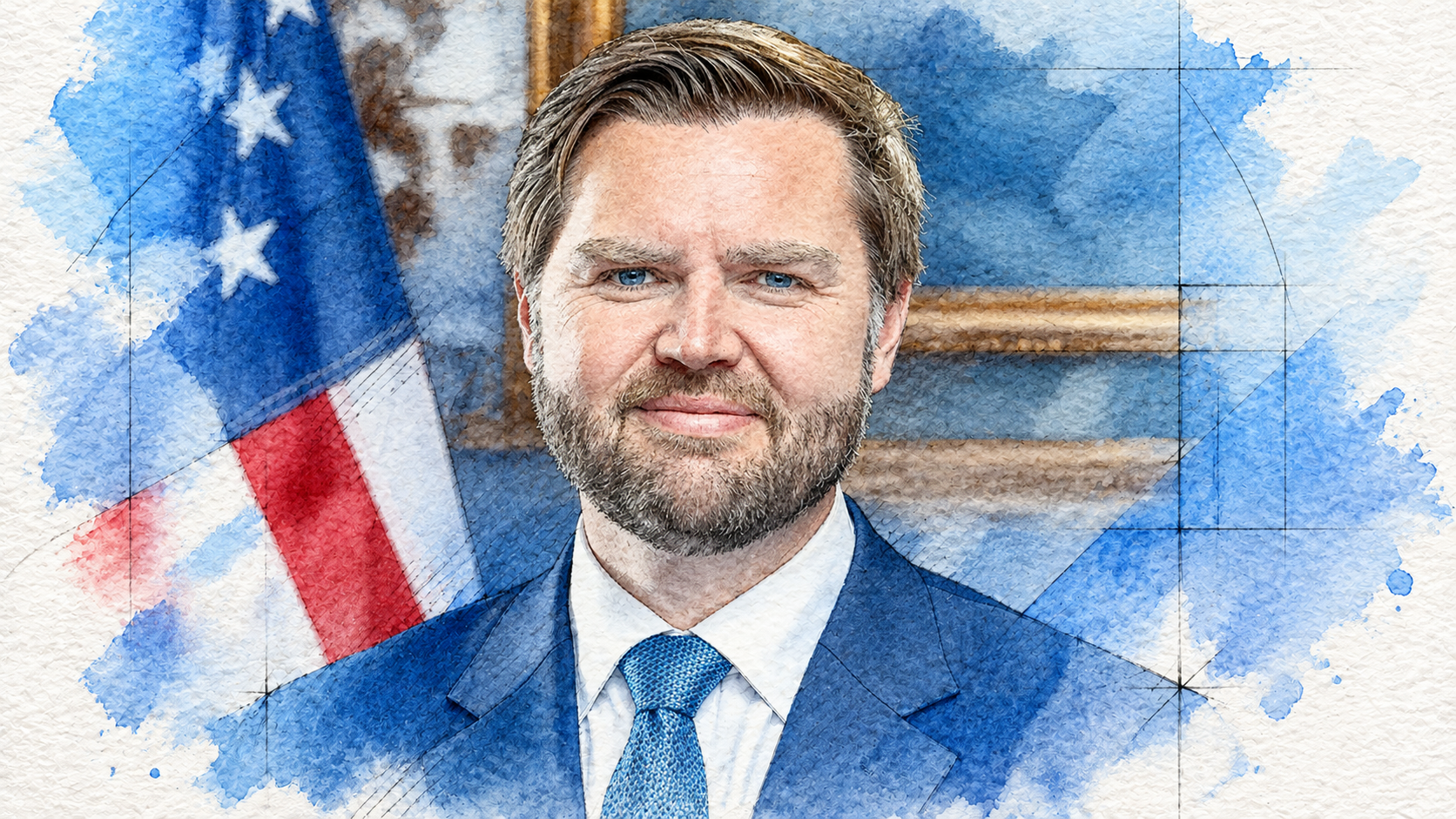 Composição editorial Korvo com retrato oficial de JD Vance, marca oficial da Microsoft e referências factuais a PERM, H-1B e green card.