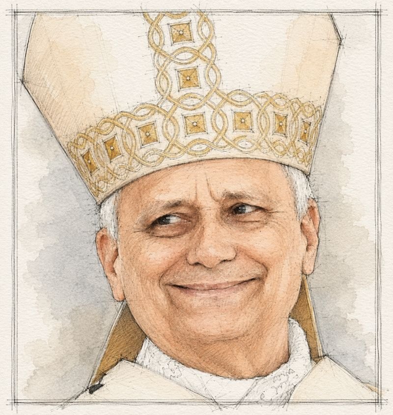 Retrato em aquarela de um papa sorrindo
